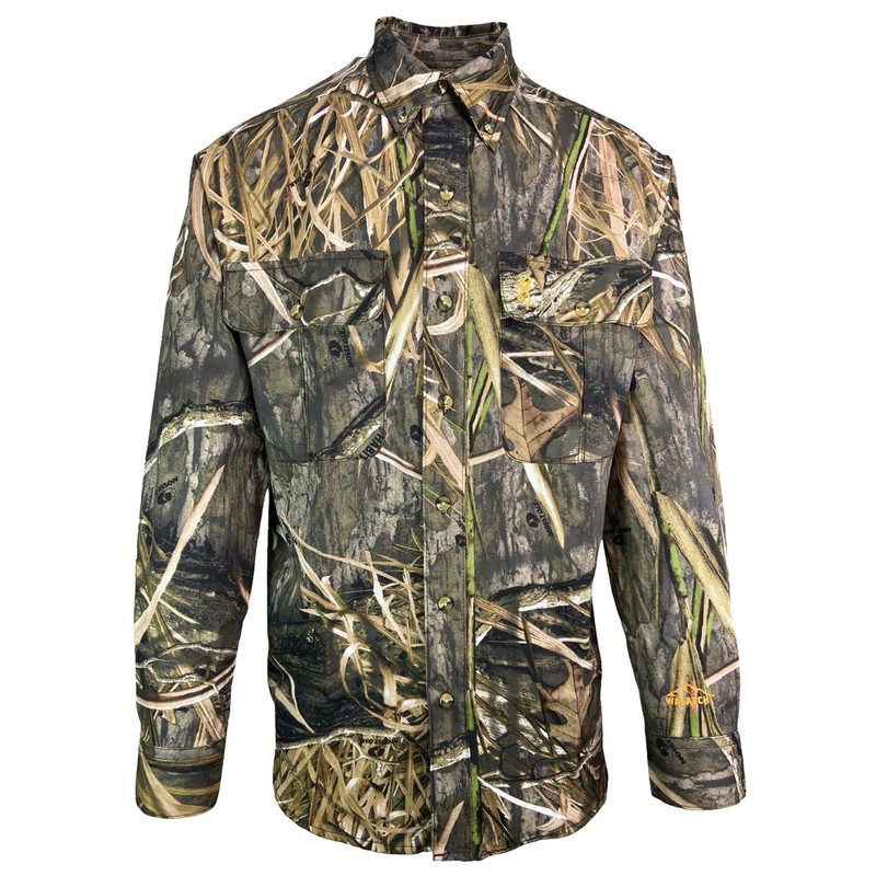 Browning Wasatch-CB Button Up Long Sleeve Hunting Shirt in Mossy Oak Blades Habitat Color